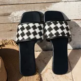 Spring Plus Size Women's Shoes Casual Diamond Plaid Flat Bottom One Foot Stirrup Slippers