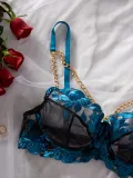Sheer Embroidered Mesh Chain Steel Ring 3-Piece Lingerie Set