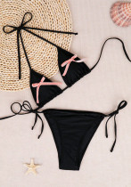 Women's Sexy Low Back Solid Color Bow Bikini Two Pieces Swimwear