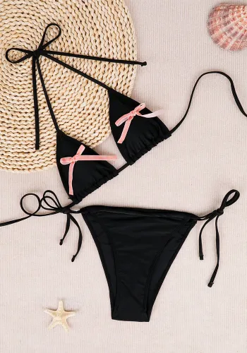 Women's Sexy Low Back Solid Color Bow Bikini Two Pieces Swimwear