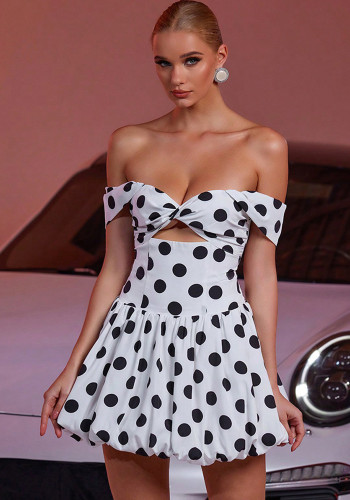 Women Polka Dot Print Strapless Backless Casual Holidays Sexy Dress
