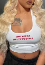Women Summer Sexy Letter Printed U-Neck Top