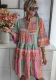 Women Print Stand Collar Three-quarter Sleeve Dress