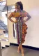 Women Elegant Printed Wood Ear Lace Contrast Slit Dress