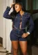 Women casual stretchy denim shorts long sleeve top two-piece set