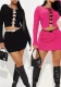Women bow Round Neck long-sleeved knitting hollow contrasting Top and Skrit two-piece set