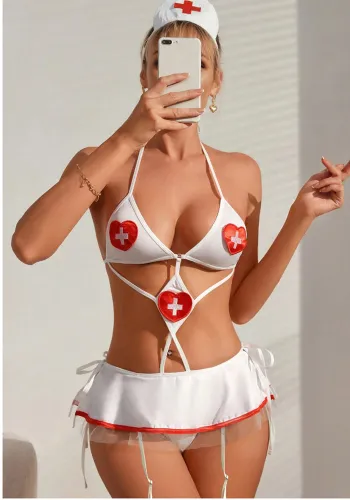 Women Sexy Hollow Nurse Sexy Lingerie Set