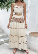 Women Bohemian Holidays Print Beach Tassel Ribbon Suspender Top and Skirt Two-piece Set