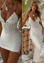 Spring Women's Knitting Sexy V Neck Halter Neck Low Back Beach Dress