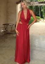 Spring Sexy Open Waist Hollow Halter Neck Long Dress