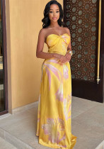 Fashion Halter Neck Print strapless long dress