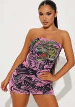 Summer Fashion Print strapless Sexy Dress