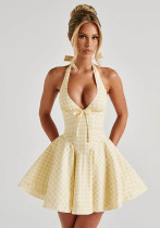 Spring Sexy Deep V Low Back Halter Neck Short Dress