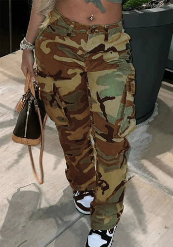 Spring High Waist Multi-Color Camouflage Cargo Pants