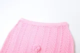 Women Spring Summer Sexy Halter Neck Crop Top Flower Patchwork Knitting Skirt Two-piece Set