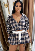 Fashionable print zipper short jacket top bubble short skirt Two Piece Set