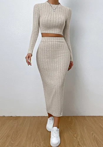 Women's spring Casual fashion Round Neck long sleeve Knitting two piece skirt set