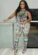 Spring and Summer Mesh Print Contrast Slim Vest High Waist Trousers Two Piece Set