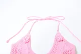 Women Spring Summer Sexy Halter Neck Crop Top Flower Patchwork Knitting Skirt Two-piece Set