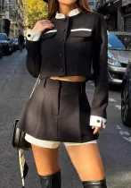 Autumn fashion contrast woolen Coat skirt Two Piece Set