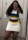 Fashionable striped contrast slim sexy Turndown Collar short top Bodycon short skirt Two Piece Set