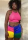 Summer Multi-Color Contrast Halter Neck Fashion Two Piece Shorts Set