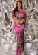 Fashionable slim elegant print Slash Shoulder lace short top Bodycon long skirt Two Piece Set