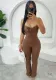 Solid color elastic slim sexy lace Patchwork bow Jumpsuit