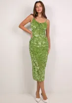 Spring Strap Flocking Sexy Slim Midi Dress for Women