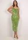 Spring Strap Flocking Sexy Slim Midi Dress for Women