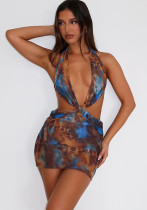 Summer Deep V Hollow Slim Halter Neck Bodycon Short Dress