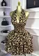 Women Summer Sleeveless Halter Neck Leopard Pleated Puffy Mini Dress