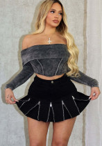 Women sexy solid zipper skirt