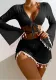 Women Solid Tassel Top Mesh Short Skirt Bikini Swimwear  Set