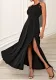 Women Lace Dotted Halter Neck Slit Dress