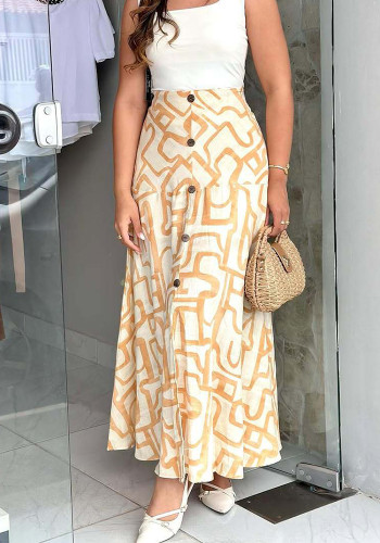 Women Casual Holidays Printed Button Skirt