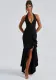 Women autumn sexy Halter Neck V Neck ruffle dress