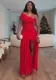 Women spring solid Sleeveless Slash Shoulder Pleated Slit Maxi Dress