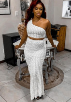 Women Solid Slash Shoulder sleeveless top split bodycon Skirt two-piece set