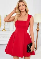 Women Spring and Autumn French Retro Sleeveless Solid Dress