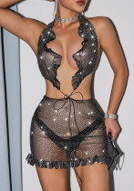 Women Sexy Halter Neck Sparkling Stretchy Bodycon Dress