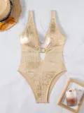 Women Sexy V Neck Backless Lace-up One-piece Swimwear