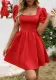 Vintage Square-Neck Bow Bubble Sleeve Low Back Dress