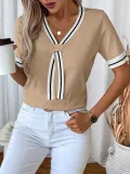 V-Neck Contrast Color Summer Top Casual Knit Sweater