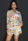Print Long-Sleeve Shirt & Shorts Two-Piece Set
