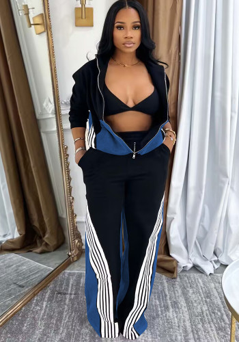 Denim Patchwork Sport Two-Piece Pants Set