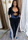 Denim Patchwork Sport Two-Piece Pants Set