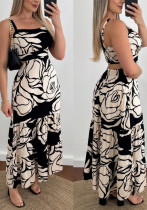 Rose-Pattern Hollow Strap Sexy Maxi Dress