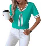 V-Neck Contrast Color Summer Top Casual Knit Sweater
