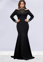 Women Elegant Beaded Solid Dress